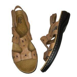 Clarks Collection Tan Leather Sandal Size 10 Narrow womens shoes